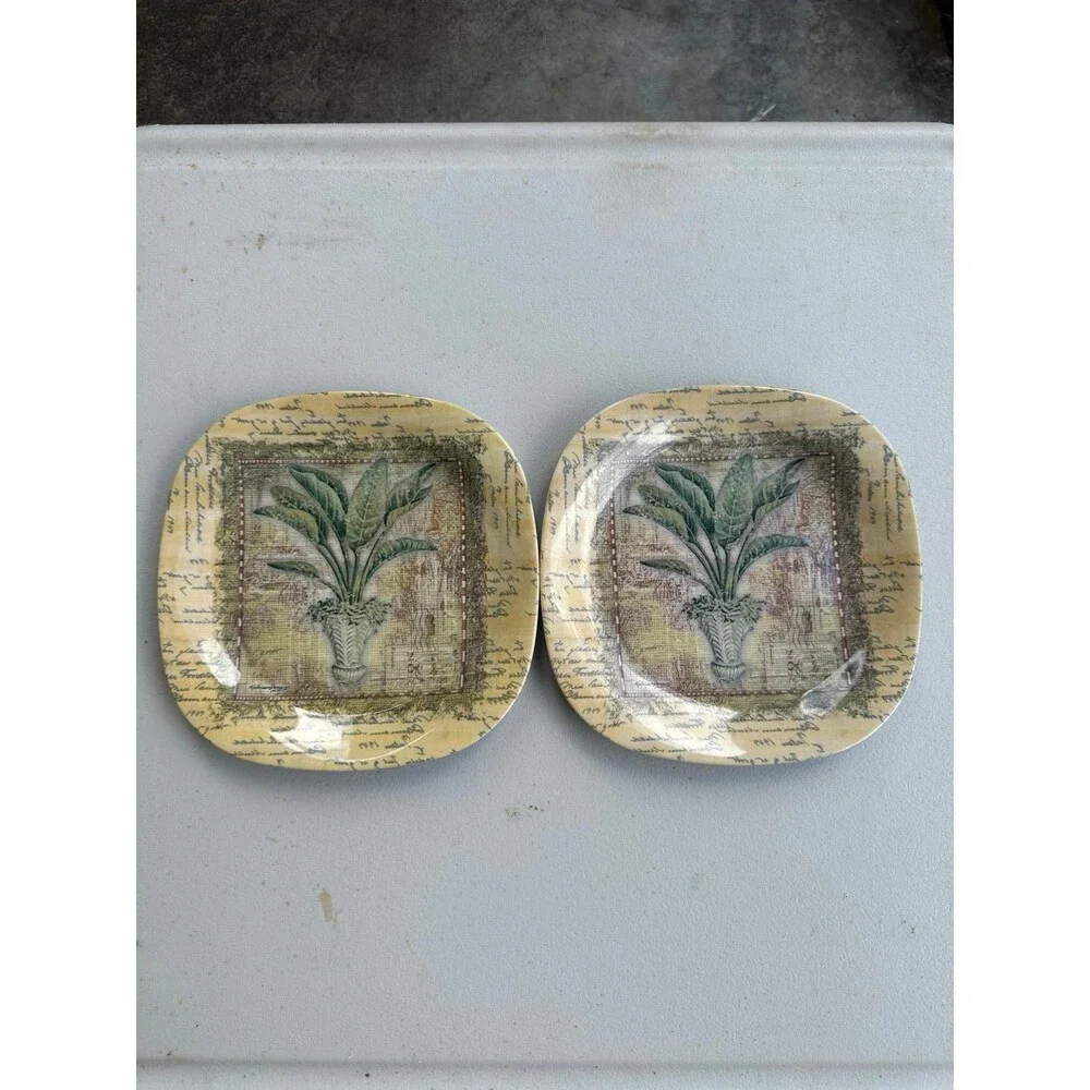 Vintage Kathleen Denis For Keller-Charles 2 Palm Tree Melamine Cube Salad Plates
